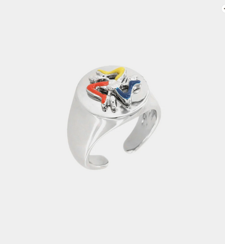 SA 44 Anello in Metallo a sigillo, con trinacria a rilievo, impreziosita da smalti colorati
