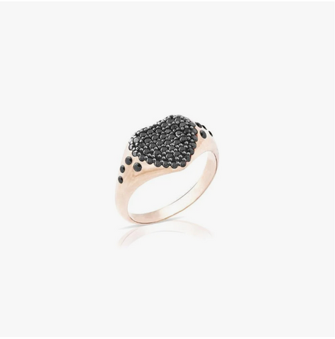 Anello da mignolo cuore oro rosa zirconi neri